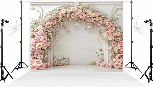 Kate 10×10ft (3×3m) White Plaster Line Wall Backdrop Photography Arched Flower Door Indoor Birthday Girl Party Party Wedding Maternal Portrait Background Photography Studio Props Photos Videos