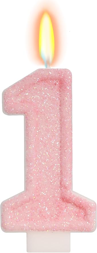 Pink Birthday Candles - Number 1 Candle for Girl, Sweet One Cake Topper for First Birthday Decorations, Sweet One Party Decorations