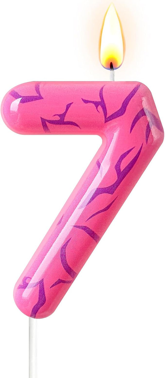 Number 7 Birthday Candle for Cake – Pink Gradient Number Candle with Mystic Rune Pattern, Decorative Cake Topper for Anniversary & Celebration