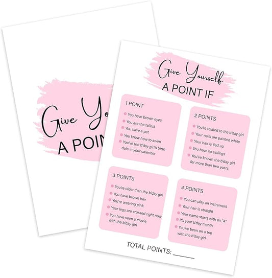 Birthday Party - Give Yourself A Point If, Birthday Party Activity Favor, Set of 20 Cards, Birthday Supplies, Activity, Decorations -B10