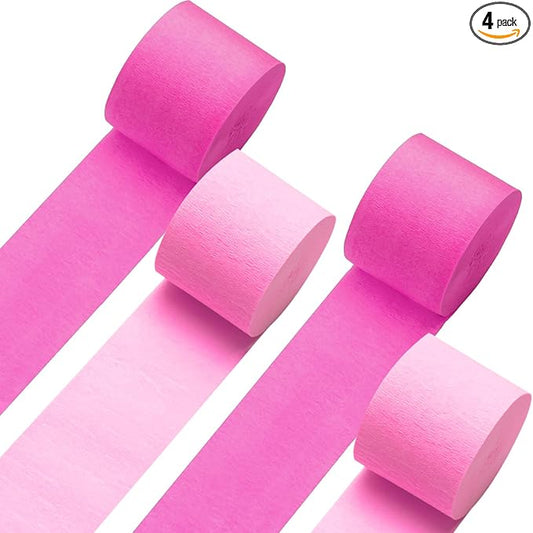 Pink Crepe Paper Streamers 4 Rolls 328ft, Pink Peach Crepe Paper Party Streamers, Crepe Papers for Birthday Wedding Baby Shower Graduation Party Christmas Halloween Decorations (1.8Inch x 82Ft/Roll)