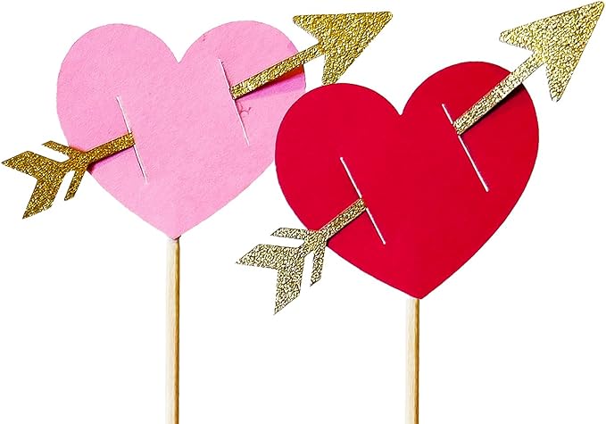 Sugar Robot - Valentines Hearts and Stars - Paper Hearts - Cupcake & Cake Topper Hand crafted set of 17