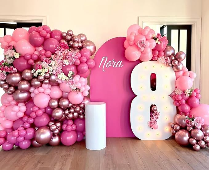 Pink Balloons Garland Arch Kit - 161Pcs Different Size Hot Pink Metallic Pink Shades of Pink and Pink Heart Balloons for Girl Birthday Baby Shower Princess Valentine's Day Party Decorations