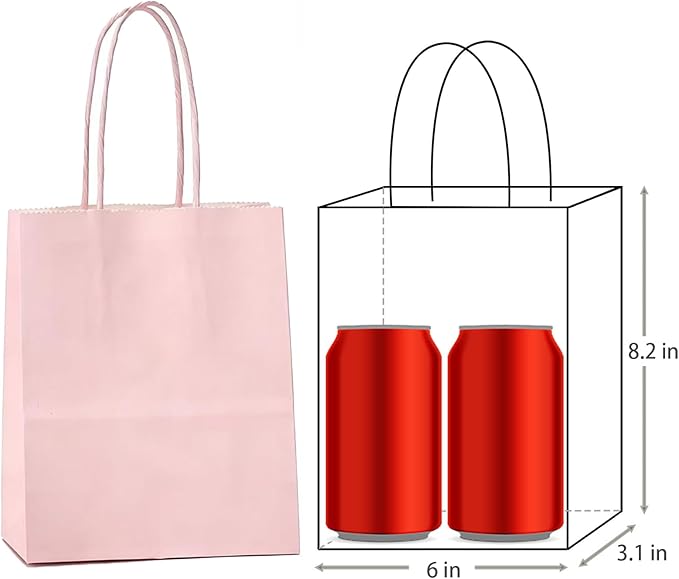 ADIDO EVA 25 Pcs Macaron Pink Gift Bags Small Paper Bags with Handles for Party Favor (8.2 x 6 x 3.1 in)