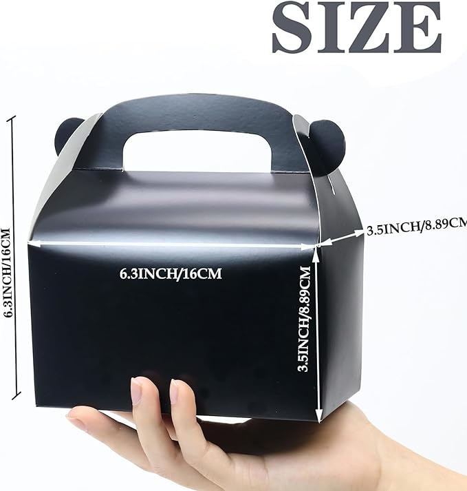 30-Pack Black Party Favor Treat Boxes, Goodie Boxes, Gable Paper Gift Boxes with Handles. Perfect for Birthday, Baby Shower and Any Fun Party Decoration Supplies.