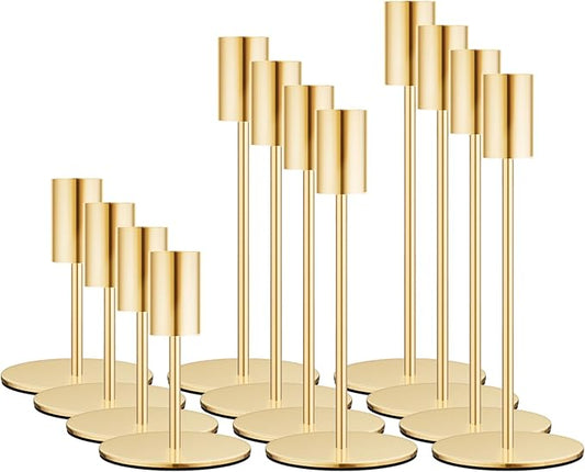 zeochyni Set of 12 French Gold Taper Candle Holders Bulk Candlestick Holders, Decor Candle Stick Candle Holder for Table or Mantel Centerpiece, Wedding, Dinning, Party Home Decor