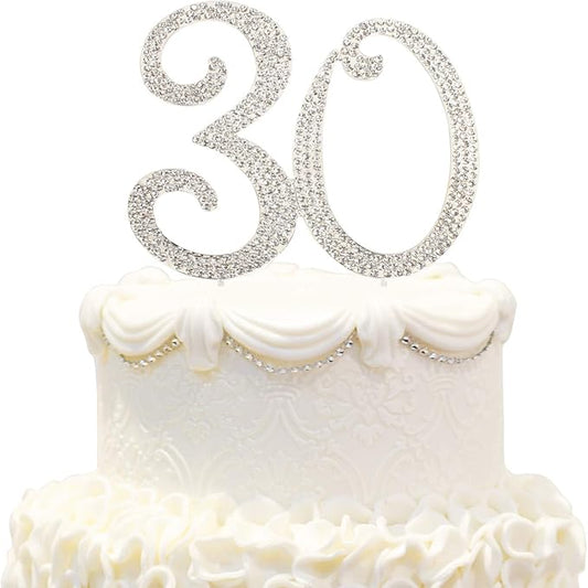 Bling Crystal Rhinestone 30 Birthday Cake Topper - Best Keepsake | 30th Party Decorations Silver