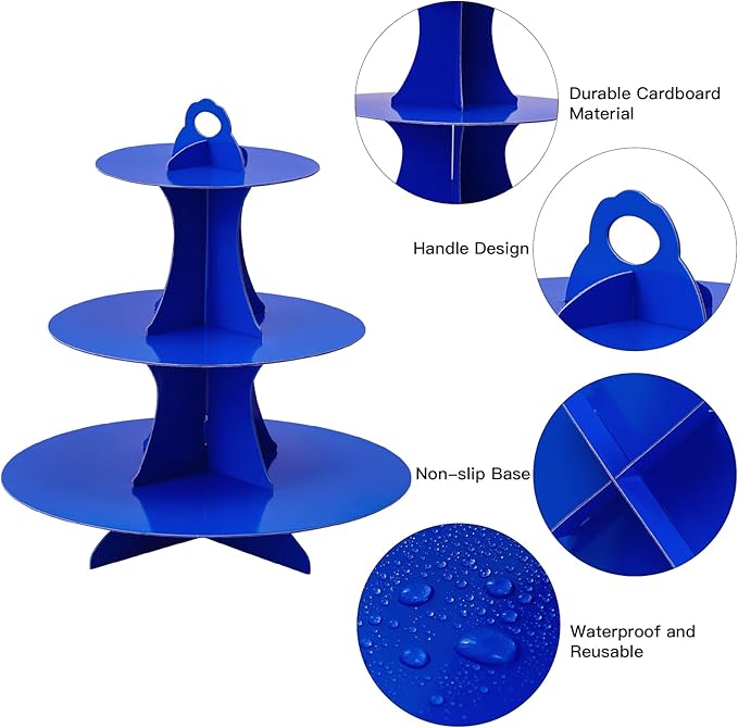 Soleebee 3-Tier Round Cupcake Stand, Cardboard Cupcake Tower, Dessert Cup Cake Stand Tower for Birthday Wedding Party Decoration, Cupcake Tier Stand 2 Set (Dark Blue)