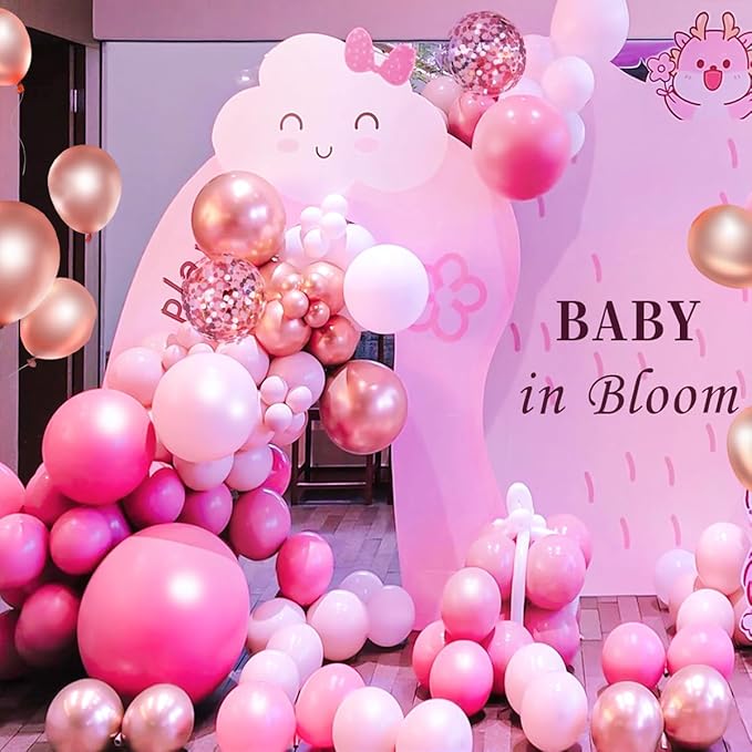 MEBAY Rose Red Pink Champagne Balloon Arch Garland Kit, 146 Pcs Hot Pink Confetti Rose Gold Tender Pink White Balloons for Graduation Birthday Party Baby Shower Wedding Decorations