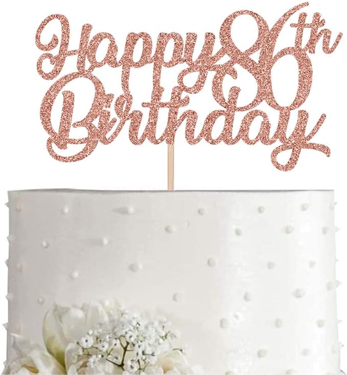 86th Birthday Cake Topper, Rose Gold Glitter Cheers To 86 Years Party Decoration, Supply