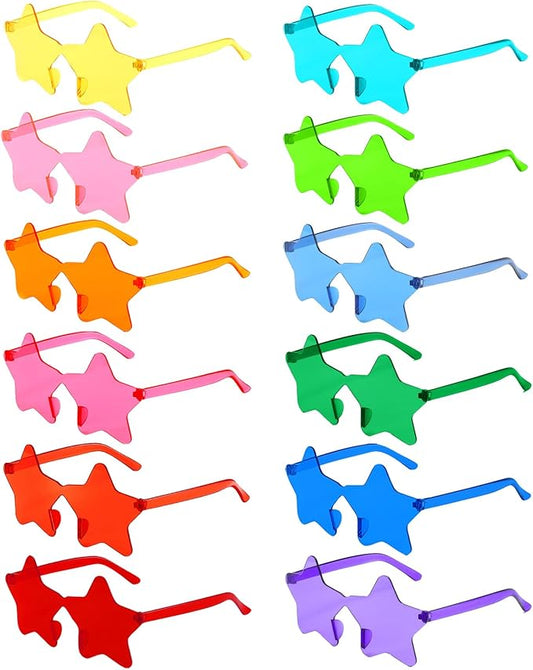 12/24 Pack Rimless Star Sunglasses for Women Men, Fun Pentagram Glasses Colorful Sunglasses Party Favors Set