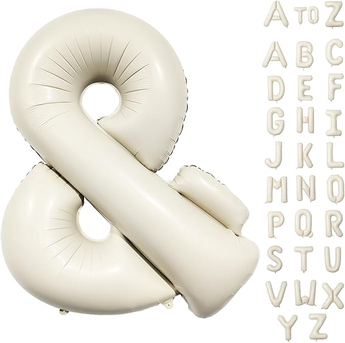 40 Inch Cream Giant Custom Alphabet & Foil Name Balloons - Ivory White, Mylar Self Inflating Beige Letters & Helium Letter Balloons for Women Girls Birthday Party Decorations