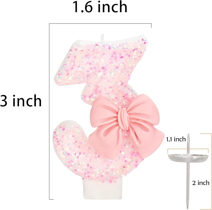 Number 13 Pink Bow Number Cake Candle, 2.76 inch Happy Birthday Candle, Cake Topper Decoration