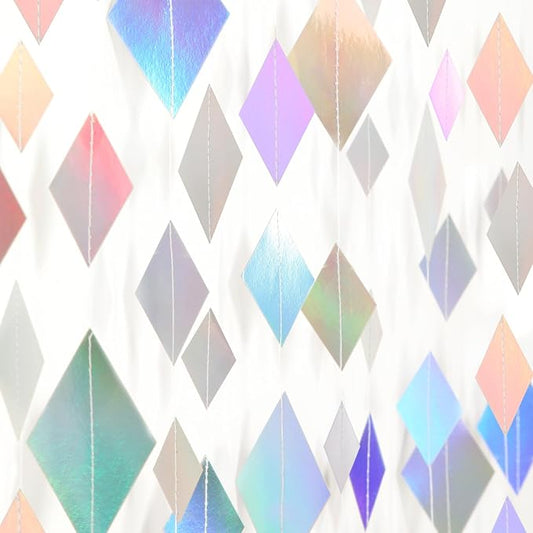 Iridescent Disco-Holographic Party-Decoration Garland - 52Ft Bachelorette Baby Bridal Shower Hanging Paper Streamers,Wedding Birthday Engagement Valentines Day Decor Supplies Lasting Surprise