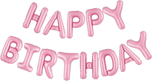 CANREVEL Happy Birthday Banner 13pcs 16 Inch Mylar Foil Letters Sign Balloons Birthday Party Decorations for Kids and Adults - 3D Pink