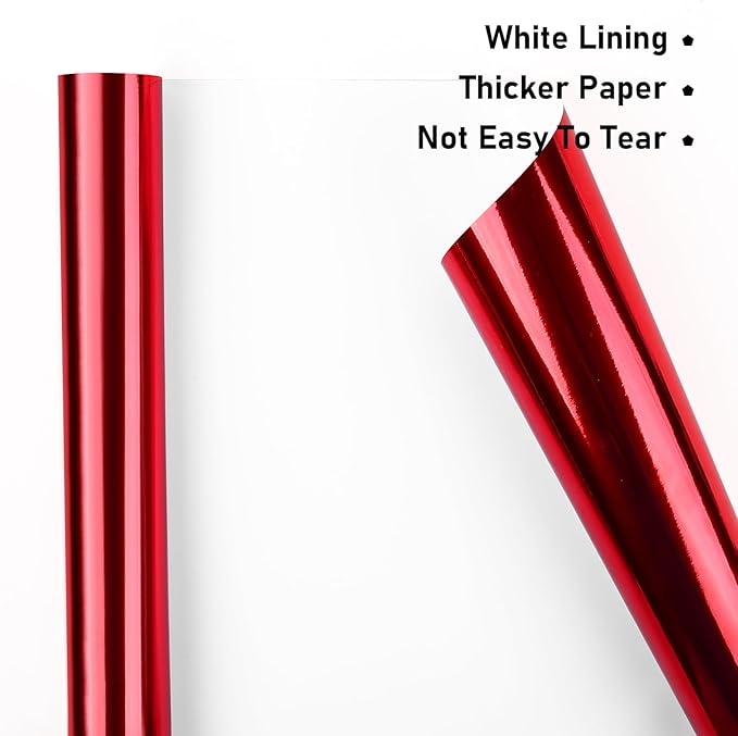 NESCCI Red Metallic Wrapping Paper, Solid Color Paper,Gift Wrapping Paper,Perfect for Wedding,Valentine's Day,Birthday, Christmas,Baby Shower,DIY Bouquet (17 Inches X 32.8 Feet)