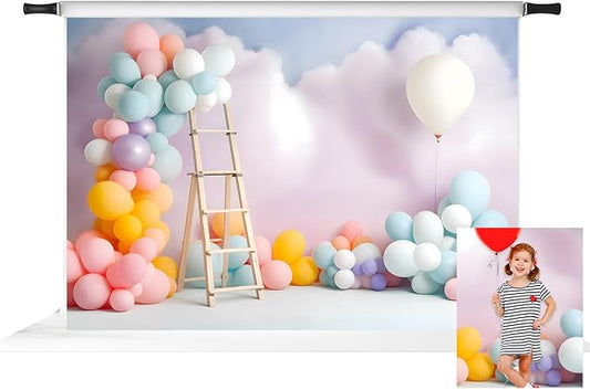 Kate Colorful Balloons Birthday Backdrop for Kids Cake Smash Cloud Home Party Decoration Background Photo Fabric Props (7x5ft)