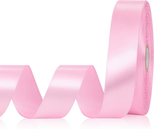 Pink Ribbon 1 Inch 60 Yards, Versatile Pink Satin Ribbon for Flower Bouquet, Graduation Lei, Crafts, Gift Wrapping, Baby Shower, DIY Bows and Wedding Decorations