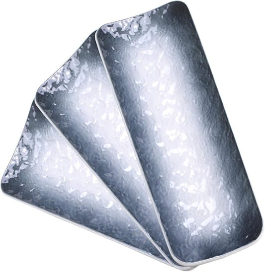 Eglaf 11.5'' Ceramic Platters - Rectangular Embossed Texture Sushi Plates - Party Porcelain Serving Trays for Appetizer, Dishes Decoration, Entertain Guests (Set of 3-Gray)