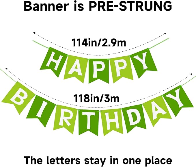 Happy Birthday Banner Birthday Party Banner NO DIY Happy Birthday Sign Pre-Strung Birthday Hanging Decoration for Women Men Girl Boy Party Supplies (Green)