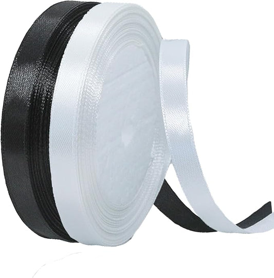 2 Rolls Black White Ribbon, 3/8 Inch 50 Yards Black White Satin Fabric Ribbon for Wedding Party, Gift Wrapping, Baby Shower, Flower Bouquets, DIY Crafts, Birthday Cakes and Mothers Day Decorations