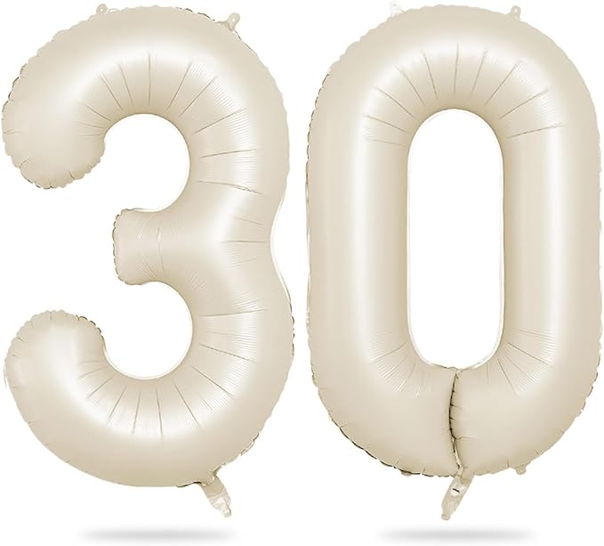 Biapian 40 Inch Cream Number 30 Balloon, 30th Birthday Balloons, Big Digital 30 Beige White Giant 30 Foil Balloon Helium for Men Women 30th Birthday Decorations Anniversary Baby Shower Party Supplies