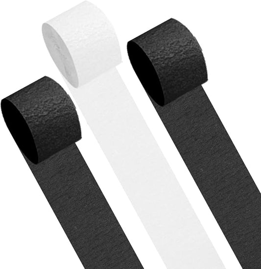 Black and White Crepe Streamers Paper Party Decorations,1.7 in x 82 ft,6 Rolls