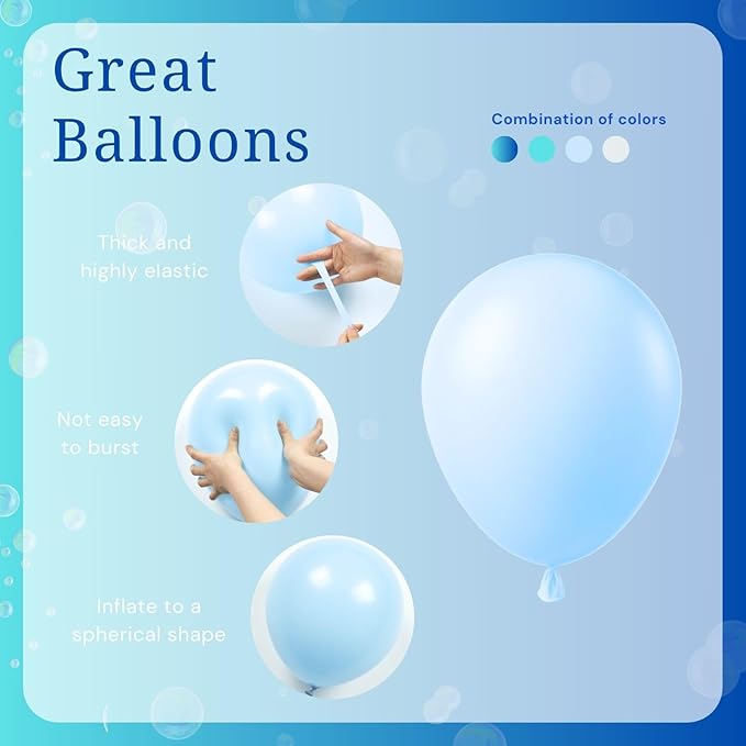 BAUANOOY Ocean Balloons, 60pcs 12 Inch Turquoise Balloon Transparent Balloons Metallic Blue Teal Blue Balloon for Under the Sea Party Baby Shower Wedding Shark Party Decorations