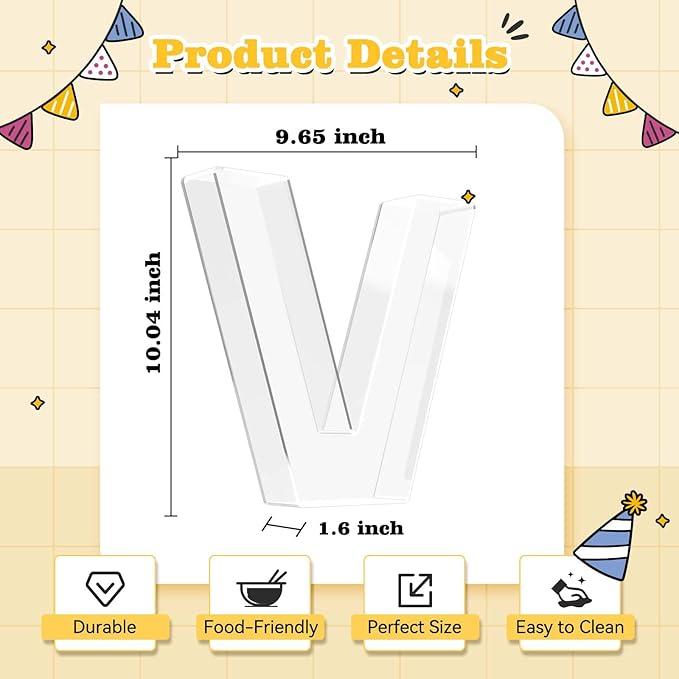 Ledido 10’’ Acrylic Letter Charcuterie Board Box, Reusable Fillable Serving Tray for Candy Cake Fruit Snack, Easy-Clean Acrylic Charcuterie Tray for Birthday Anniversary Party Decorations, Letter V