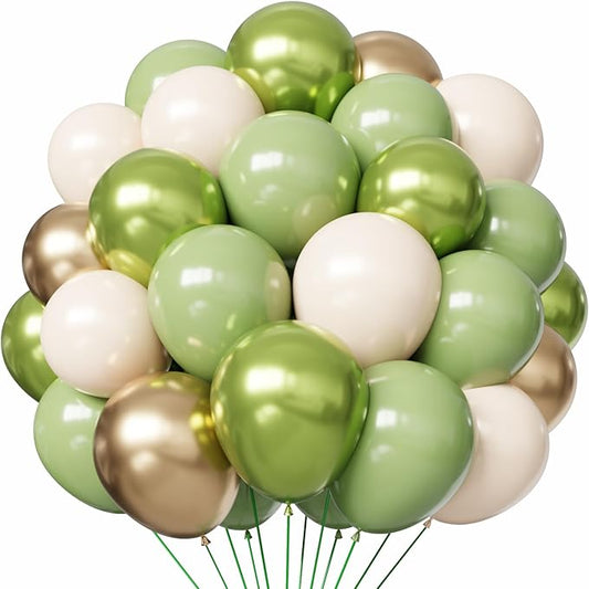 Sage Green Balloons 55Pcs Green and gold balloons 12inch Green And White Balloons for Birthday Wedding Bridal Baby Shower Engagement Party Decorations