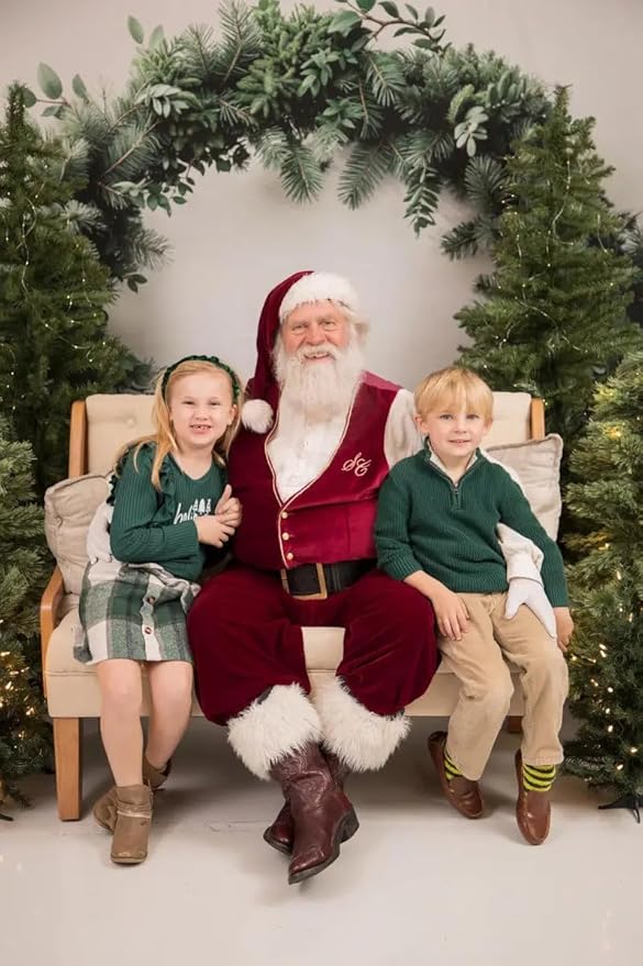 Kate Christmas Arch White Wall Backdrop Dark Green Christmas Trees Background Winter Greenery Archway Photo Background Studio Props,8x8ft