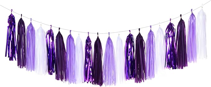 Purple White Lavender Party-Decorations Tassel-Garland - 20pcs Women Girl Birthday Supplies Tassels, Baby Bridal Shower Wedding Engagement Bachelorette Graduation Decor Panduola