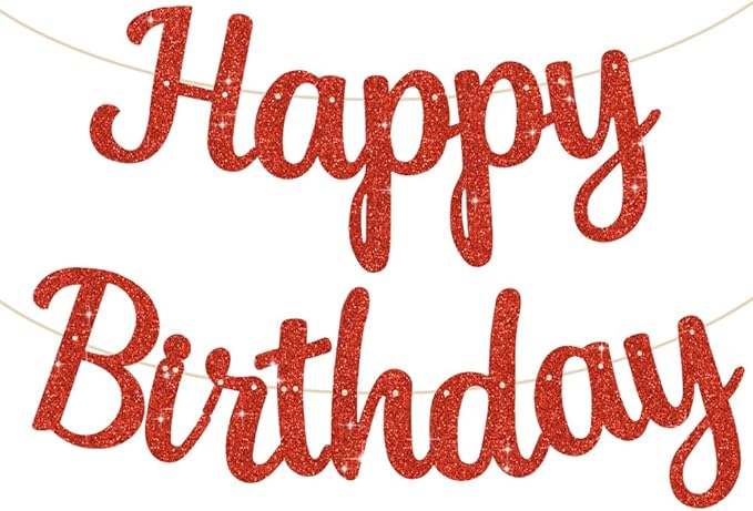 BEISHIDA Red Happy Birthday Banner - NO DIY,10Feet,Pre-Strung-Glitter Backdrop Happy Birthday Sign,Decorations for Women,Bday Party Decorations