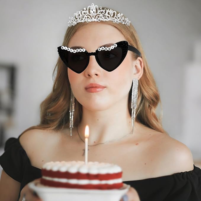 KICOSY 3PCS Birthday Baddie Sash, Crystal Crown and Sunglasses Funny Baddie Outfits Birthday Party Accessories