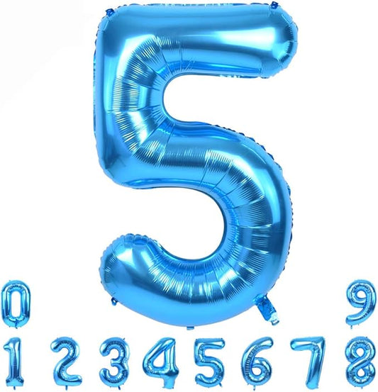 TONIFUL 40 Inch Blue Large Numbers Balloon 0-9 Foil Mylar Big Number 5 Balloon Digital 5 for 2026 Graduation New Year Eve Birthday Party,Wedding, Bridal Shower Engagement Photo Shoot, Anniversary