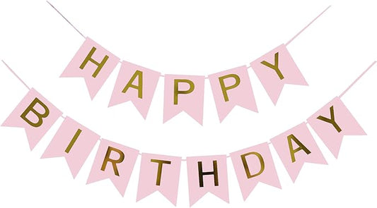 Happy Birthday Banner Pink Birthday Signs Party Supplies Garland Decorations Nursery Hanging Decor (Soft Pink)