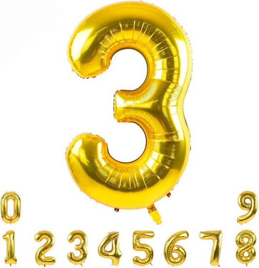 TONIFUL 40 Inch Gold Large Numbers 0-9,Number 3 Digital Helium Balloons,Foil Mylar Big Number Balloons for 2026 Graduation New Year Eve Birthday Party Supplies Decorations