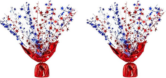 2 Pack Metallic Foil Spray Centerpiece Stars for Wedding, Birthday, Anniversary, Christmas Table Decor, Holiday Festival Baby Shower Graduation Mantle Party Decorations (Red&Blue&Lridescent)