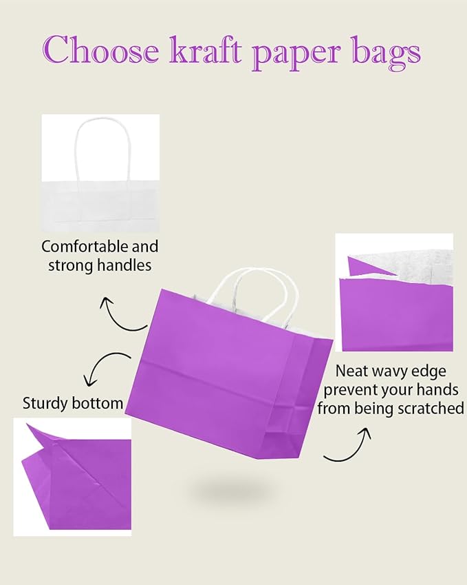 qiqee 24PCS Large Gift Bag with Handles Bulk 13"x4.5"x10" Gift Bags Violet Bags Multiple Uses (32x11x25cm,Wide Large)