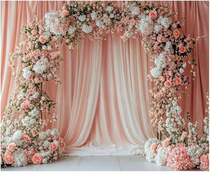 Kate 10x8ft Wedding Pink White Flowers Arch Door Photography Backdrops Wedding Stage Bridesmaid Shower Photo Background
