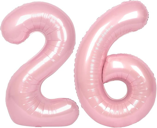 SUWEN 40 Inch Pink Large 26 Number Balloons Big Foil Helium Number Balloons 0-9 Jumbo Happy 26th Mylar Birthday Party Decorations for Girl or Women 62 Anniversary Party Supplies