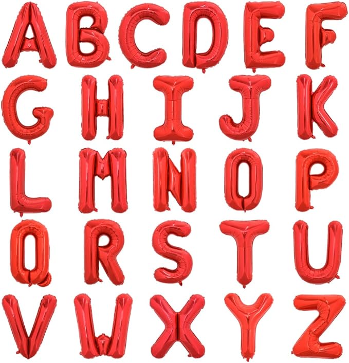 TONIFUL 52 Pieces 16 Inch Red Letter A-Z Balloons,Custom Phrase Mylar Foil Alphabet Letter DIY Personalized Phrase Banner for Birthday Anniversary Wedding Valentine Day Graduation Engagement