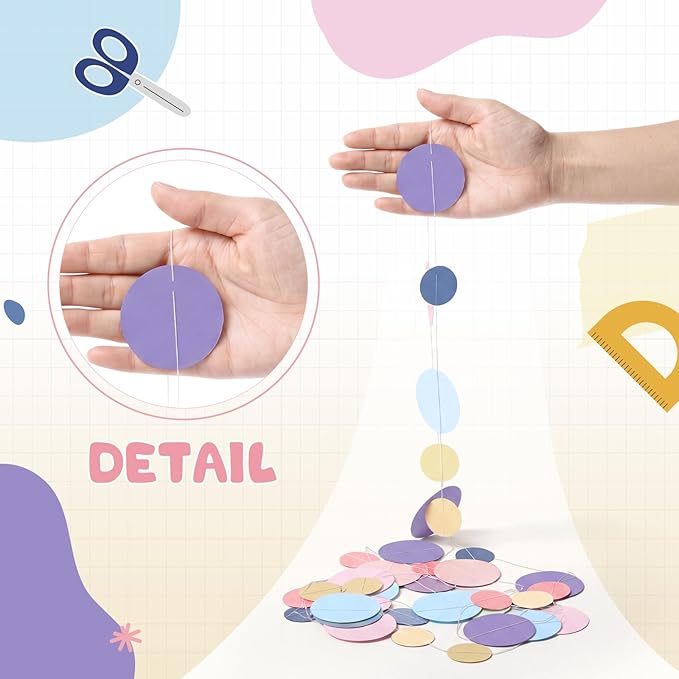 Outus 10 Pieces Colorful Circle Garland Banner Hanging Paper Dot Decorations for Classroom, Birthday Party, Baby Shower, Wedding Backdrop & Photo Booth Graduation Decor (Rainbow Color)