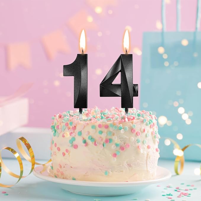 Number 14 Birthday Candles, 1.96 Inch Happy Birthday Cake Candles Cupcakes Topper Decoration for Birthday Party Wedding Anniversary Celebration Supplies (Black)