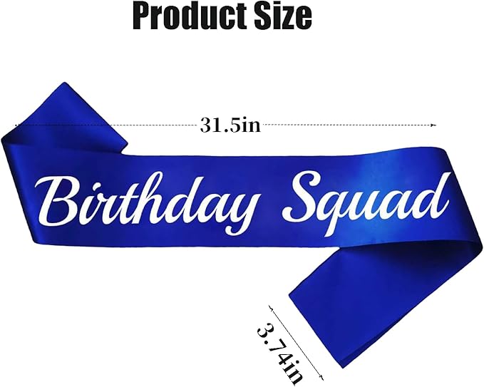 10 Pcs Birthday Squad Sash for Men or boys 16th, 18th 21st 30th 40th 50th 60th or Any Other Bday Party Supplies Decorations (Blue+White)