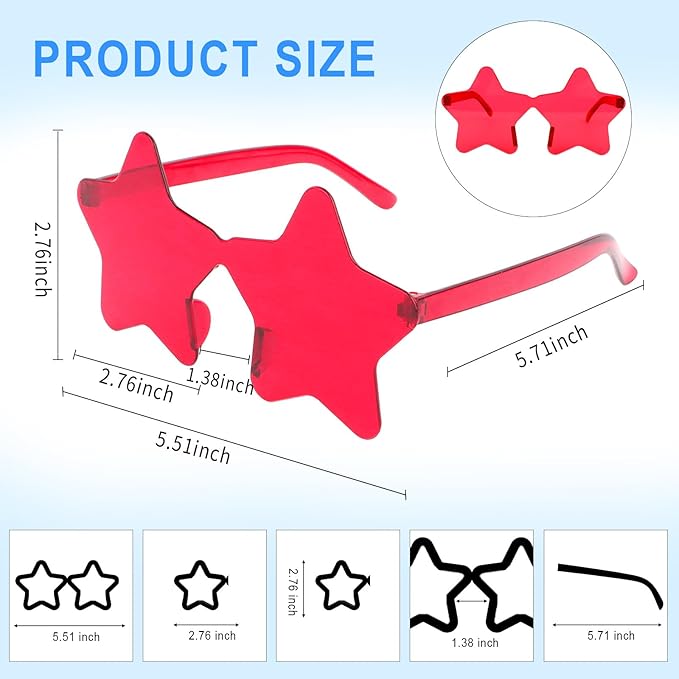Semato 12 Pcs Star Sunglasses Bulk Rimless Red White and Blue Star Glasses Party Favors
