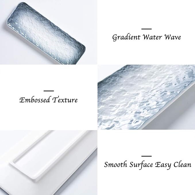Eglaf 11.5'' Ceramic Platters - Rectangular Embossed Texture Sushi Plates - Party Porcelain Serving Trays for Appetizer, Dishes Decoration, Entertain Guests (Set of 3-Gray)