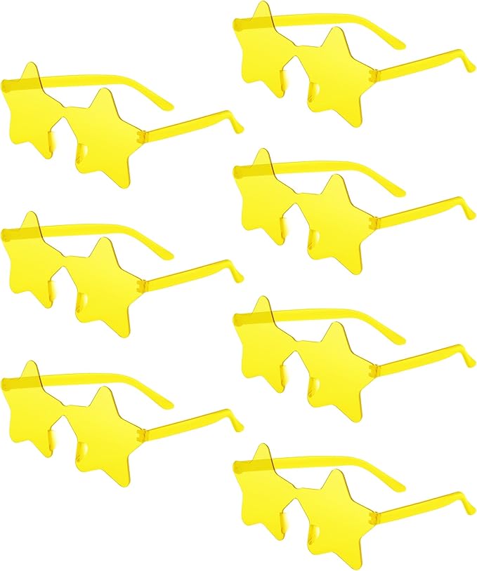 PLULON 40 Pairs Light Yellow Star Sunglasses Rimless Star Shape Sunglasses, Star Glasses Bulk Bachelorette Sunglasses Star Party Favors for Birthday Beach Kids Adult