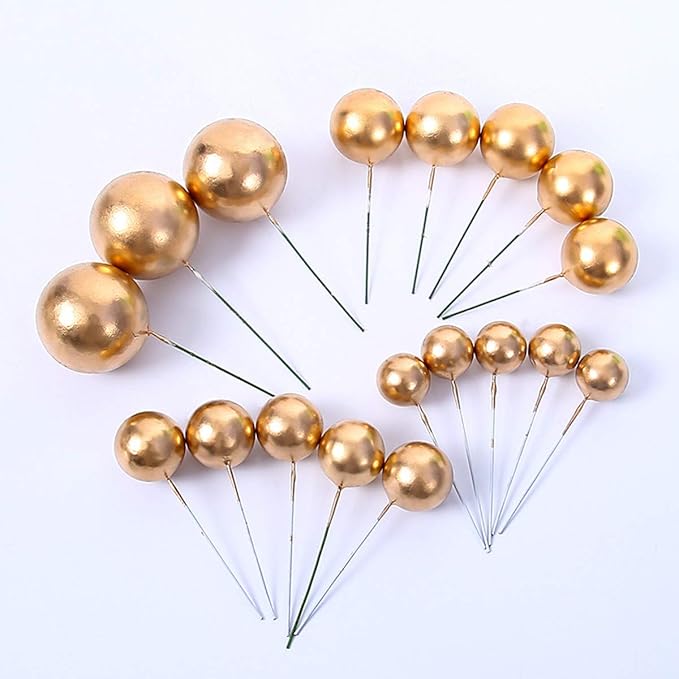 Mini Balloon Cake Toppers Round Gold Ball Cupcake Toppers Cake Decorations for Birthday Wedding Anniversary Valentines Party Cake Decoration Supplies 25 PCS (Gold)