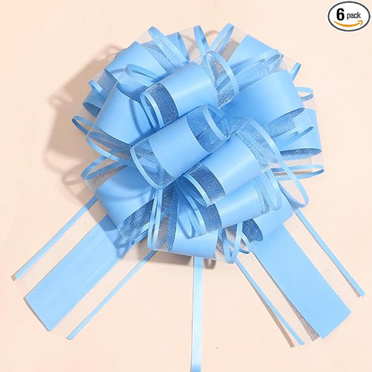6 Pieces Pull Bows,Sky Blue Gift Bow,6 inches,Party Gift Wedding Ribbon Bows for Wrapping Boxes or Flower Decorations,Day Gift Decorations (Sky Blue)